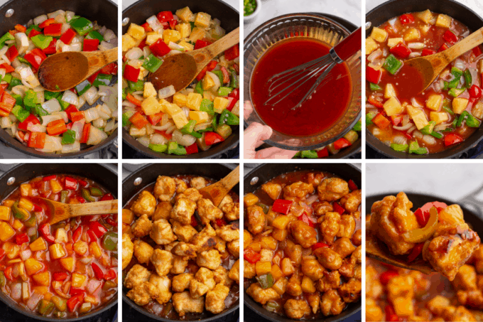 step by step how to make sweet and sour chicken in a skillet