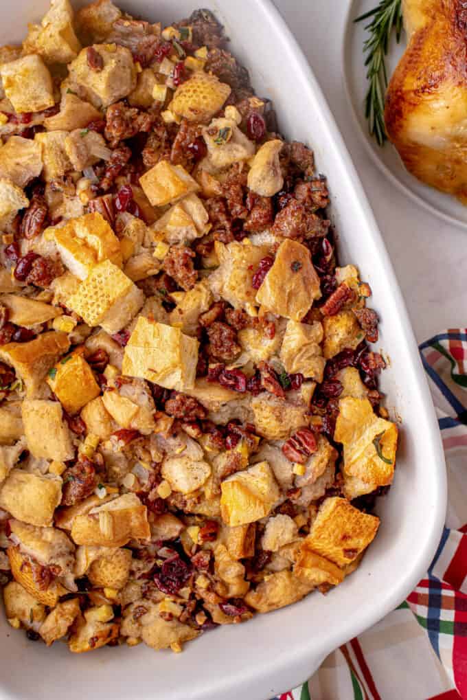 stuffing side dish in baking dish