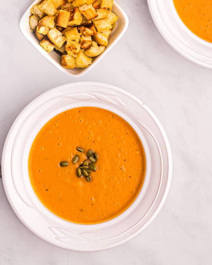 sweet potato soup with pumpkin seeds