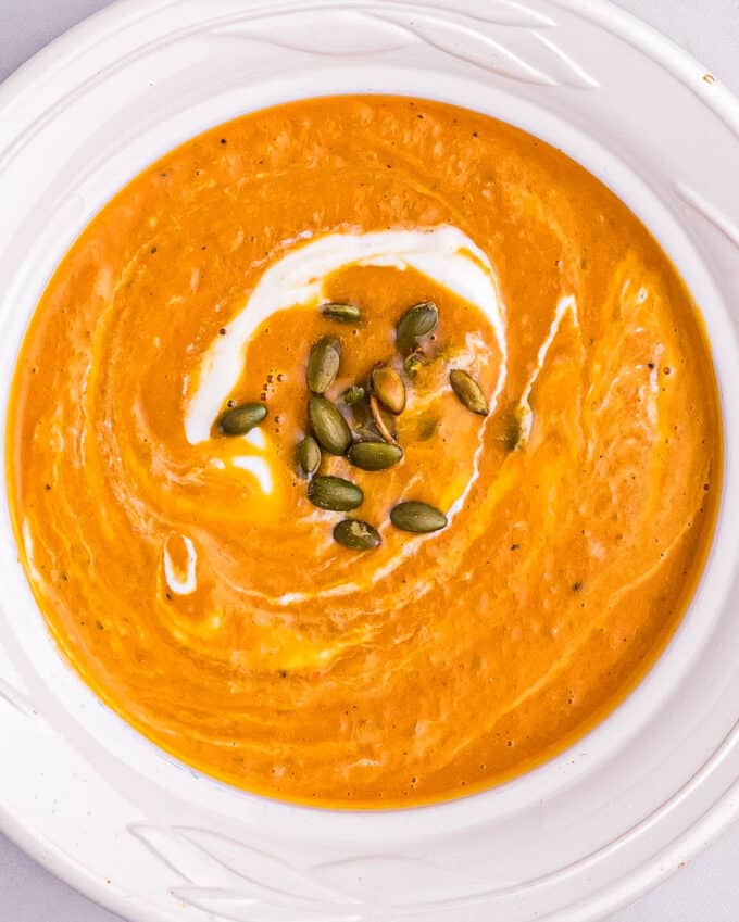 roasted squash soup swirled with cream