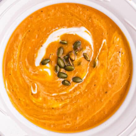 sweet potato soup with swirl of sour cream