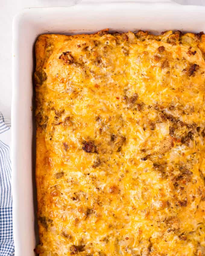 biscuit breakfast casserole in baking dish