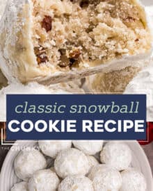 Snowball cookies are a classic holiday dessert made with simple ingredients, are buttery, nutty, and just melt in your mouth. Perfect for Christmas, or any other holiday, they'll be a family favorite on the dessert tray! #cookies #christmas #dessert #baking