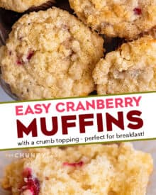 These bakery-style Crumble-Topped Cranberry Muffins are soft and tender, and bursting with sweet and tart cranberries in every bite! Perfect as a breakfast or snack, these muffins are also freezer-friendly. #muffins #cranberry #crumble #streusel