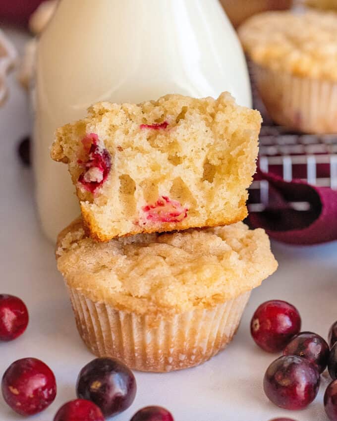 stack of cranberry muffins