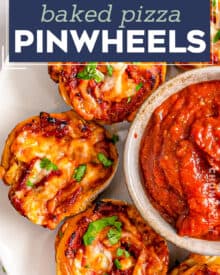 These bite-sized Baked Pizza Pinwheels are a perfect game-day appetizer or fun family dinner idea! Made with just a few simple ingredients, you can customize these to be just the way you like your pizza. #pinwheels #pizza #appetizer