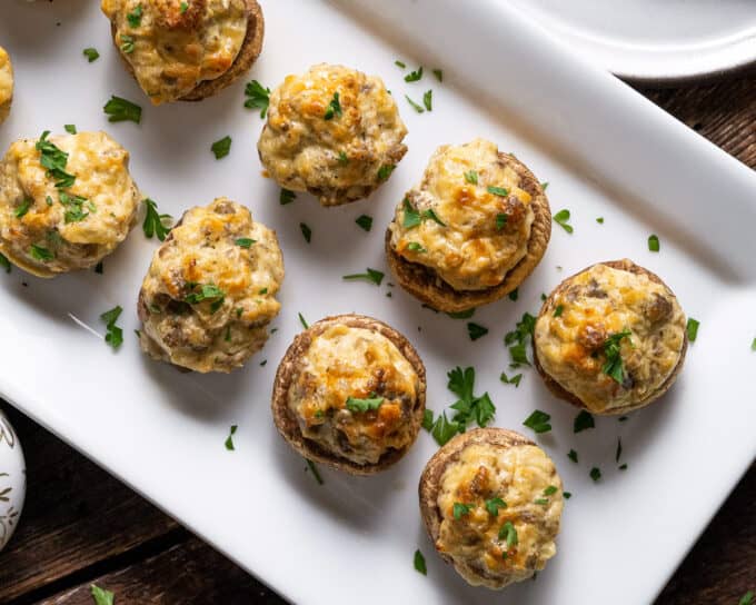 stuffed mushroom appetizer on platter