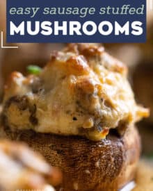 These Italian Sausage Stuffed Mushrooms are the ultimate party appetizer! Stuffed with a creamy sausage filling, then baked until deliciously golden, every bite is a flavor explosion. They can even be assembled and prepped ahead of time! #stuffedmushrooms #sausage #appetizer #fingerfood