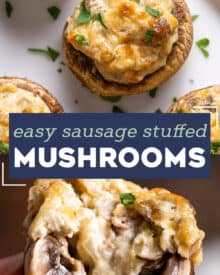 These Italian Sausage Stuffed Mushrooms are the ultimate party appetizer! Stuffed with a creamy sausage filling, then baked until deliciously golden, every bite is a flavor explosion. They can even be assembled and prepped ahead of time! #stuffedmushrooms #sausage #appetizer #fingerfood