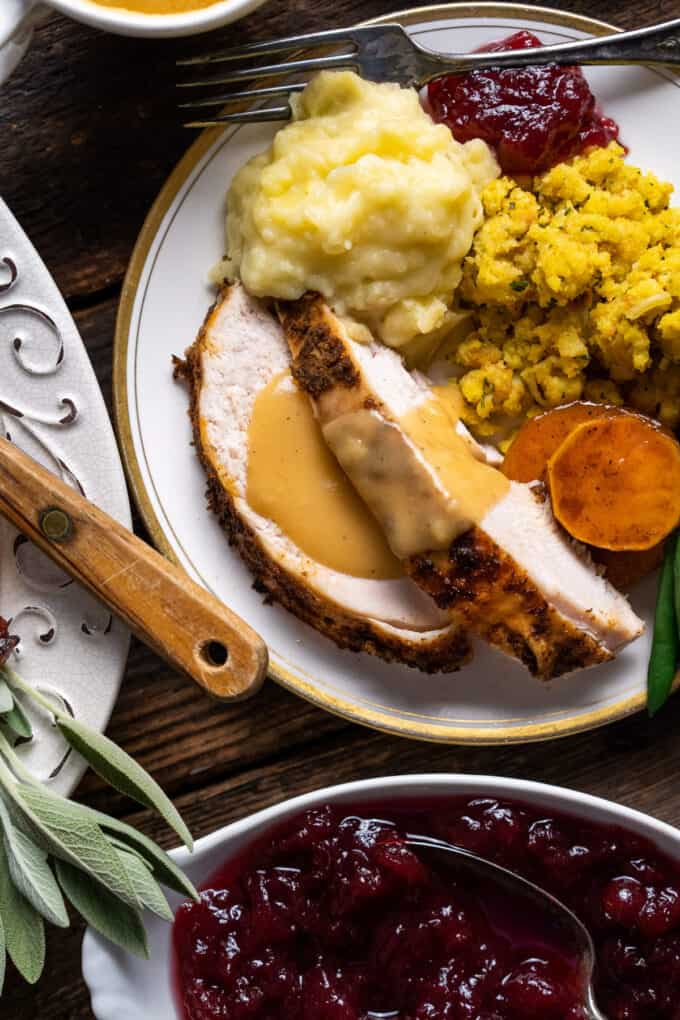 plate full of thanksgiving food