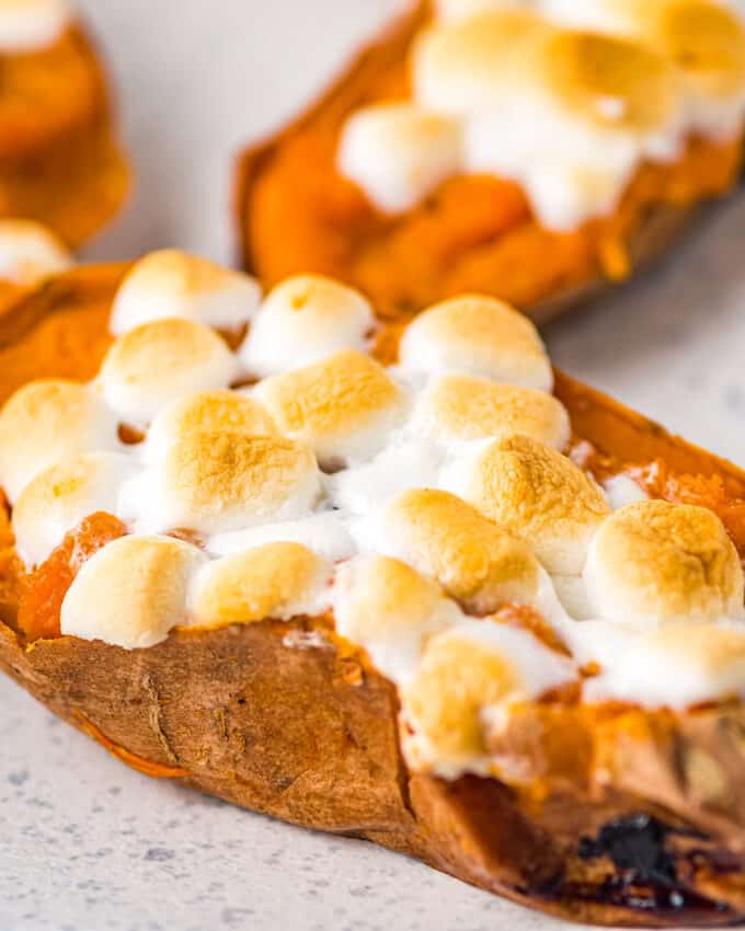 close up of candied sweet potatoes