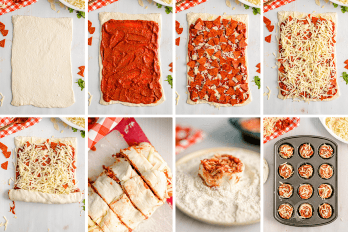 step by step how to make pizza pinwheels in the oven