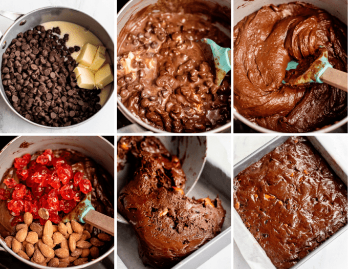 step by step how to make homemade chocolate fudge with cherries and almonds