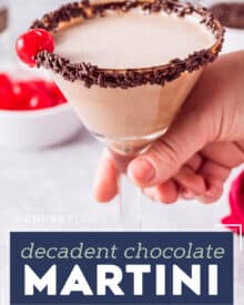 This absolutely decadent chocolate martini is like dessert in a glass. Using just 5 ingredients and ready in minutes, this cocktail is perfect for any chocolate-lover! #chocolate #martini #cocktail