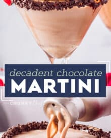 This absolutely decadent chocolate martini is like dessert in a glass. Using just 5 ingredients and ready in minutes, this cocktail is perfect for any chocolate-lover! #chocolate #martini #cocktail