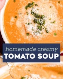 This bold and ultra flavorful Creamy Tomato Basil Soup is out of this world amazing! It uses a lot of pantry staple ingredients, and can easily be made in the slow cooker, Instant Pot, or right on your stovetop. You won't want canned tomato soup ever again! #tomatosoup #creamytomato #soup