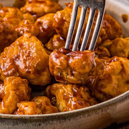 air fryer cauliflower bites tossed in a honey chipotle sauce