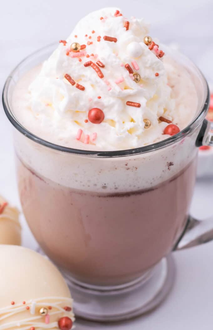 cup of hot cocoa made from hot chocolate bomb
