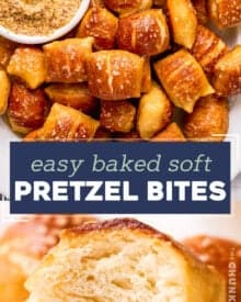 These Baked Soft Pretzel Bites are soft and chewy inside, with a crunchy, crackly exterior, and are absolutely fabulous dipped in beer cheese or mustard! Easier to make than you think, pretzel bites are so much better than anything store-bought! #softpretzels #pretzelbites #baked