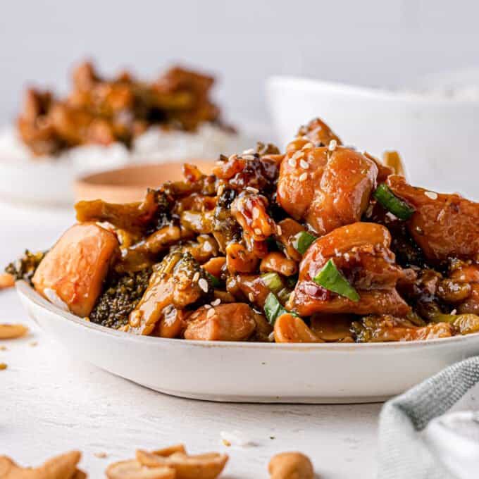 cashew chicken stir fry on plate