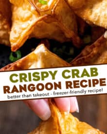 Even better than ordering takeout, this Crab Rangoon recipe is very simple to make, and is such an irresistible appetizer! Crunchy wonton wrappers wrapped around a creamy imitation crab meat filling... perfectly dip-able, and they're freezer-friendly too!