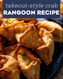 Even better than ordering takeout, this Crab Rangoon recipe is very simple to make, and is such an irresistible appetizer! Crunchy wonton wrappers wrapped around a creamy imitation crab meat filling... perfectly dip-able, and they're freezer-friendly too!