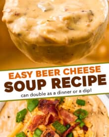 Rich and creamy, this Beer Cheese Soup is made easily on the stovetop and is perfect alongside soft pretzels or crusty bread! #soup #beercheese