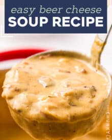 Rich and creamy, this Beer Cheese Soup is made easily on the stovetop and is perfect alongside soft pretzels or crusty bread! #soup #beercheese