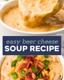 Rich and creamy, this Beer Cheese Soup is made easily on the stovetop and is perfect alongside soft pretzels or crusty bread! #soup #beercheese