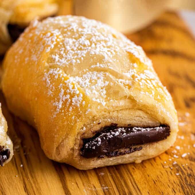 mini chocolate croissant on cutting board