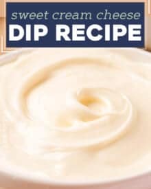 This perfect Sweet Cream Cheese Dip is so easy to make, with only 6 ingredients (including salt). Perfect for any fruit, or some cinnamon sugar soft pretzel bites, it's smooth, silky, and oh so creamy!