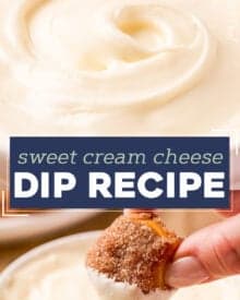 This perfect Sweet Cream Cheese Dip is so easy to make, with only 6 ingredients (including salt). Perfect for any fruit, or some cinnamon sugar soft pretzel bites, it's smooth, silky, and oh so creamy!