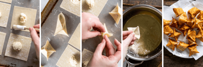 step by step how to assemble and fry crab rangoon