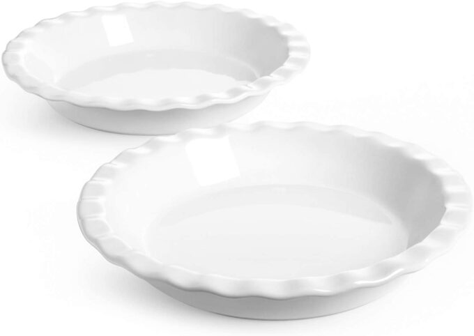 white ceramic pie pans