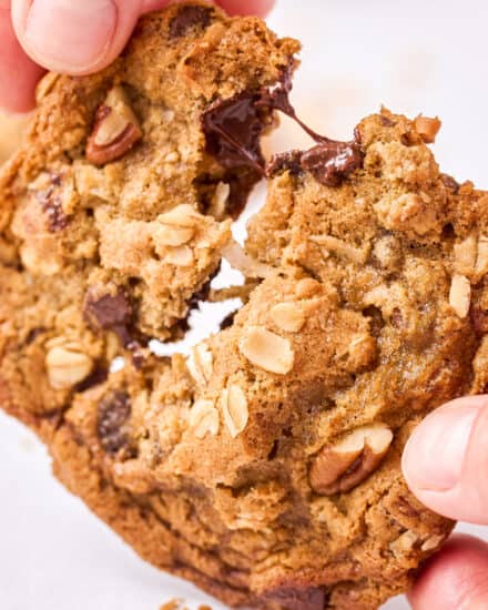 These Cowboy Cookies are absolutely loaded with chocolate, oats, pecans and coconut. Deliciously chewy, these jumbo cookies are perfect for satisfying a sweet tooth, and the dough doesn't require chilling!