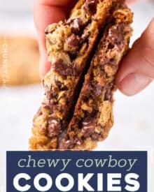 These Cowboy Cookies are absolutely loaded with chocolate, oats, pecans and coconut. Deliciously chewy, these jumbo cookies are perfect for satisfying a sweet tooth, and the dough doesn't require chilling!
