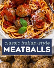 These Classic Italian-Style Meatballs are juicy and melt-in-your-mouth tender! Made with three types of meat, a panade, and packed with bold flavors, these meatballs are perfect to make ahead, freeze, or meal prep!