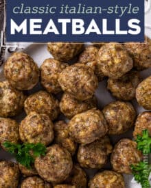 These Classic Italian-Style Meatballs are juicy and melt-in-your-mouth tender! Made with three types of meat, a panade, and packed with bold flavors, these meatballs are perfect to make ahead, freeze, or meal prep!