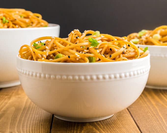 These sesame noodles have a rich sauce that's savory with a hint of spice and sweetness. They're made quickly, can be served hot or cold, and are perfect as a side dish or add some veggies and protein for an easy main dish!