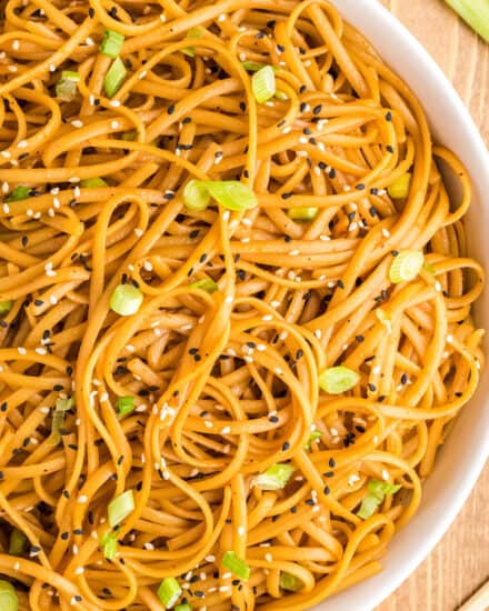 These sesame noodles have a rich sauce that's savory with a hint of spice and sweetness. They're made quickly, can be served hot or cold, and are perfect as a side dish or add some veggies and protein for an easy main dish!