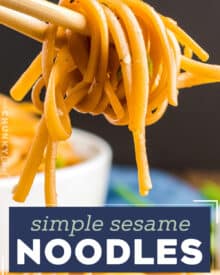 These sesame noodles have a rich sauce that's savory with a hint of spice and sweetness. They're made quickly, can be served hot or cold, and are perfect as a side dish or add some veggies and protein for an easy main dish!