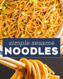 These sesame noodles have a rich sauce that's savory with a hint of spice and sweetness. They're made quickly, can be served hot or cold, and are perfect as a side dish or add some veggies and protein for an easy main dish!