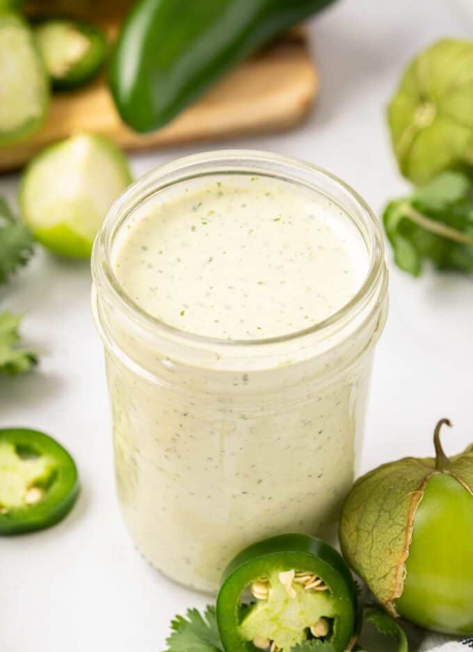 open mason jar full of jalapeno dip