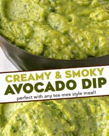 This easy avocado dip recipe is made with simple ingredients common in tex-mex foods. Smoky, spicy, and oh so creamy, this dip is great with chips, on tacos, burritos, and more!
