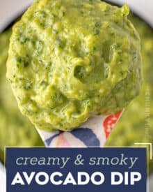 This easy avocado dip recipe is made with simple ingredients common in tex-mex foods. Smoky, spicy, and oh so creamy, this dip is great with chips, on tacos, burritos, and more!