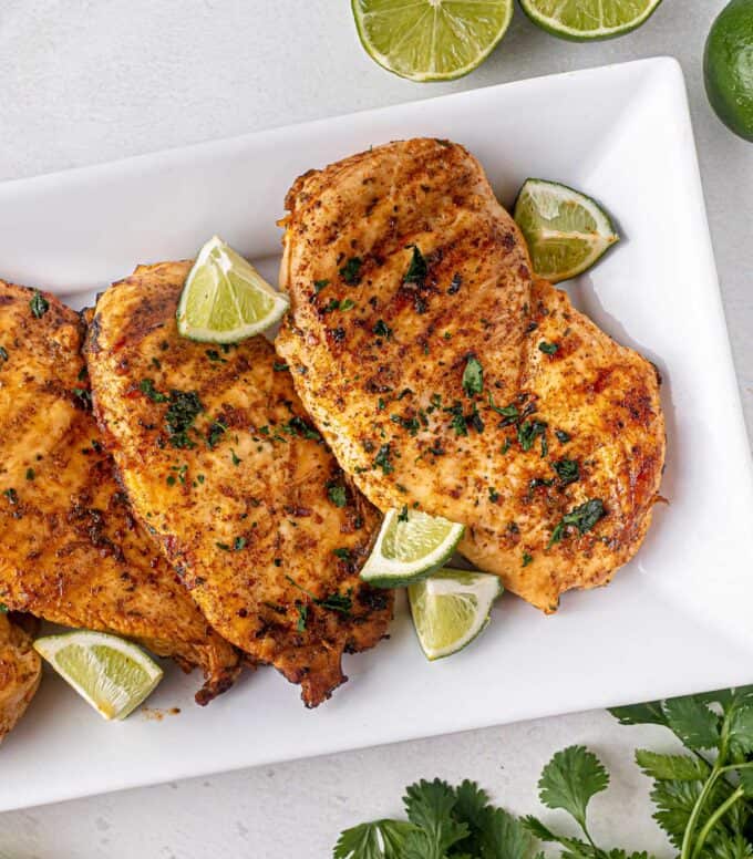 tequila lime chicken on a white platter