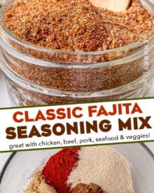 This recipe for Homemade Fajita Seasoning uses pantry staple ingredients to make the most flavorful fajitas ever! No need for store-bought packets, this homemade version is better tasting, and more economical!