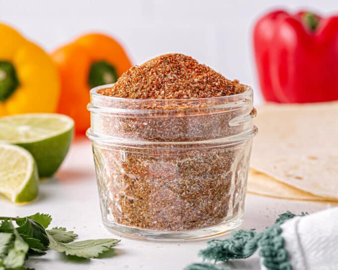 small glass jar of seasoning mix