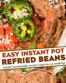 These Instant Pot Refried Beans are so full of flavor and easy to make, with no soaking required! Tastes way better than canned, and every bit as delicious as the beans from your local Mexican restaurant!