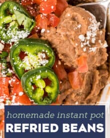 These Instant Pot Refried Beans are so full of flavor and easy to make, with no soaking required! Tastes way better than canned, and every bit as delicious as the beans from your local Mexican restaurant!